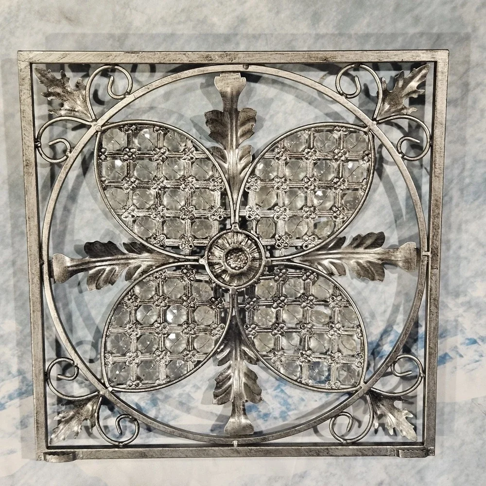Distressed Silver Metal Wall Decor‎ Scroll Floral Farmhouse Wall Hanging 14